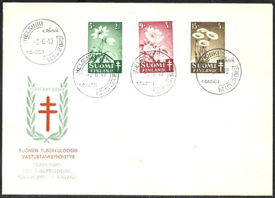 FDC 1949 Tuberkuloosi merkit LaPe 365-367 läh. LOISTOT