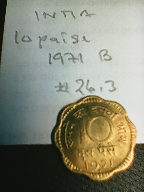 Intia 10 paise 1971B, km#26.3