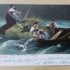 Myrskyää - leidi sauvoo, lapsia ja heinää kyydissä, p. 1904 - pikkukuva 1