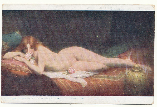TANAUX - "Die Rose", alaston nainen - vanha kortti