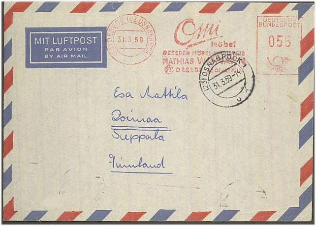 BRD 1959 lentokirje Suomeen