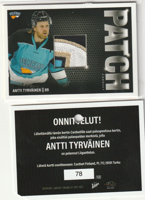 Antti Tyrväinen Pelicans PATCH  Cardset 2021-22