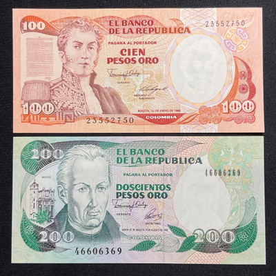 Colombia 100 & 200 Pesos UNC
