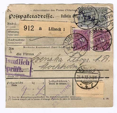 Saksa Mi 176 7 kpl ym pakettikortilla Ruotsiin