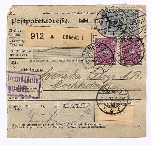 Saksa Mi 176 7 kpl ym pakettikortilla Ruotsiin