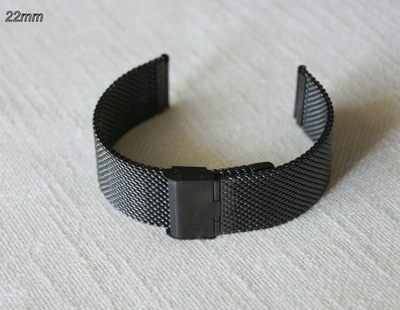 22mm Mesh rannekellon teräsranneke - musta