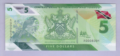 Trinidad and Tobago 5 Dollars v.2020 UNC P-61 Polymer