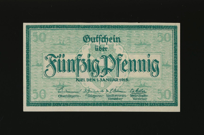 Saksa Notgeld 50 Pfennig, Kiel 1.1.1918