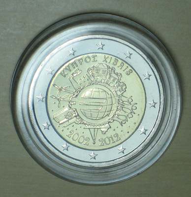 2012 Kypros 2€ juhlaraha Euro 10 vuotta UNC