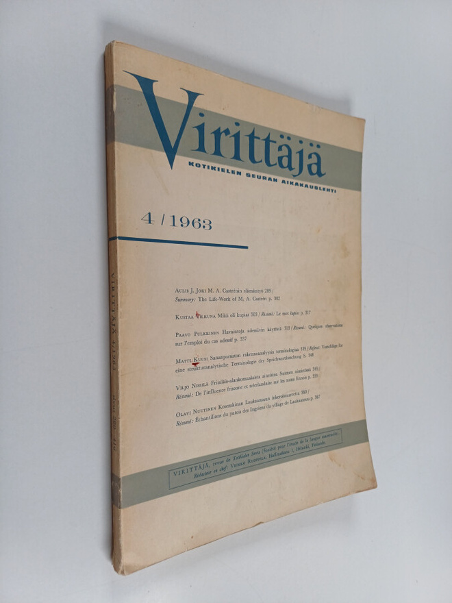 Virittäjä 4/1963 : Kotikielen seuran aikakauslehti