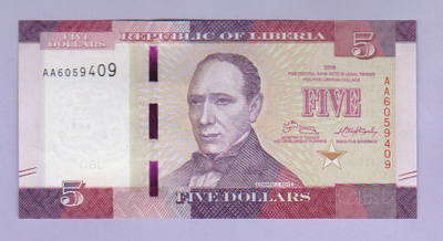 Liberia 5 Dollars v.2016 UNC P-31