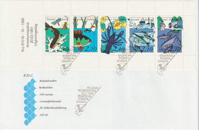 1991 Kalastus V15 postimerkkivihkon FDC-kirje