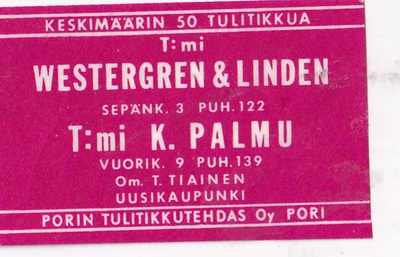 Uusikaupunki, T:mi Westergren & Linden, T:mi K. Palmu   b506