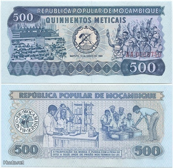 Mozambique 500 Meticais v.1980 (P-127) UNC AA pieni sn