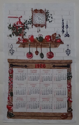 Kalenteripyyhe vuosi 1986 keittiöaihe