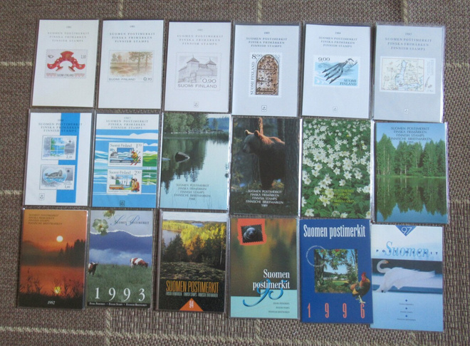 18 Suomen postimerkit kansiota väliltä 1980-1997