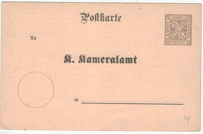Württemberg virkaposti Kameralamt 3 pfg ehiö +