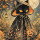 Pieni halloween-kissa hienossa viitassa - pikkukuva 1