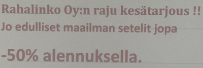 Rahalinko Oy:n kesätarjous