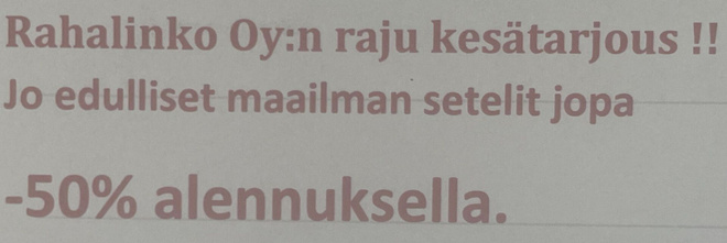 Rahalinko Oy:n kesätarjous