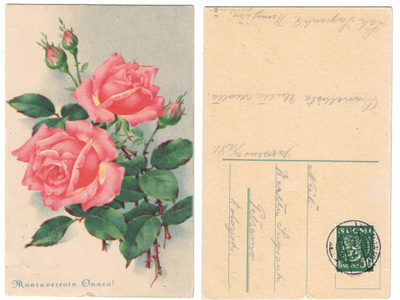 Vanha kortti, ruusut, vuoselta 1941
