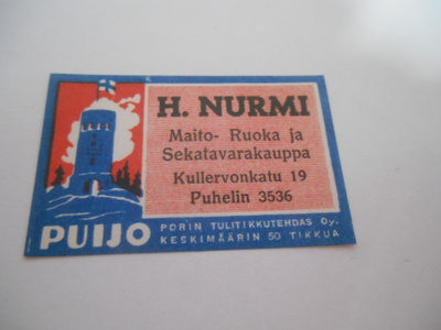 TT Etiketti Puijo H.Nurmi Kullervonkatu