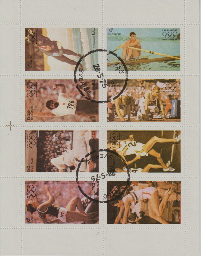 1976 Ruotsi 8 Olympia-merkin arkki leimattuna