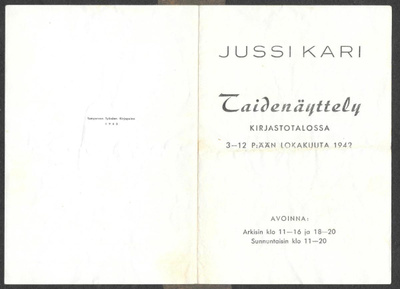 Taidenäyttelyn myyntiluettelo 1942 - Jussi Kari