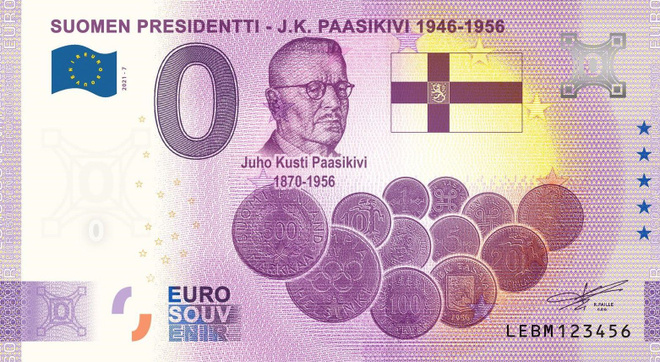 *NOLLA-EURO*2021*SUOMEN 7. PRESIDENTTI*PAASIKIVI*