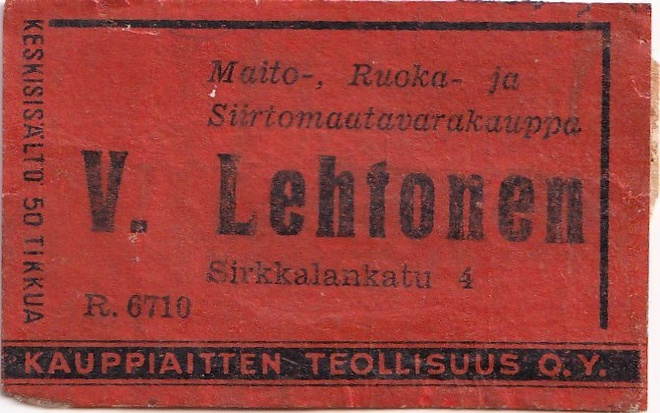 V.Lehtoen ,Sirkkalankatu 4, R.6710 . b589