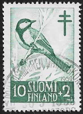 1952 TUB merkki Talitiainen 10 + 2 mk leimattu LaPe 413