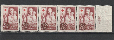 1945 Punainen Risti 3½mk+0,75mk viisrivilö **