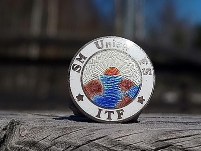 Hopeinen Emalinen merkki. Halkaisija - 16 mm. Ehjät emalit.