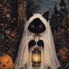 Halloween mustalla kissalla haamuasu - pikkukuva 1