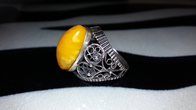Vintage Honey egg Amber meripihka hopea sormus