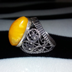 Vintage Honey egg Amber meripihka hopea sormus - pikkukuva 1