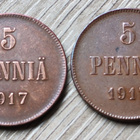 5 PENNIÄ pari v.1917  (eri taustoilla) - pikkukuva 2