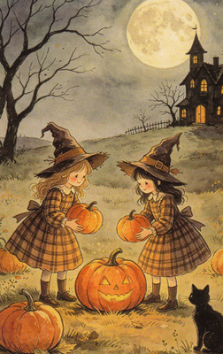 Halloween noitatytöillä ruudulliset mekot