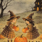 Halloween noitatytöillä ruudulliset mekot - pikkukuva 1