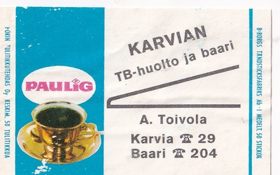 Karvia. Karvian TB- huolto ja baari A. Toivola. Paulig  b532