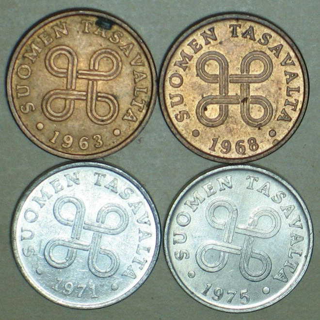 1 penni vuodelta 1963,1968,1971,1975