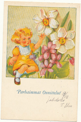 D RAMSTEDT - Tyttö onnittelee - vanha kortti