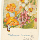D RAMSTEDT - Tyttö onnittelee - vanha kortti - pikkukuva 1