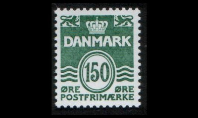 Tanska 752 ** Aaltoviiva 150 öre vihreä (1982)