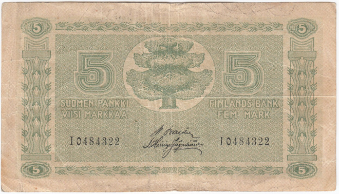 5 Markkaa 1922 I-sarjaa, kl.3
