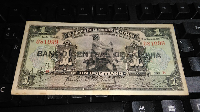 Bolivia 1 boliviano 1911-1929 P112 sn099 VF-
