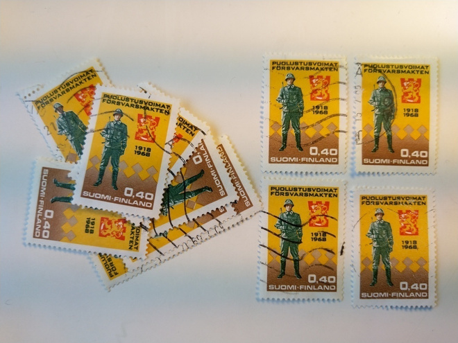 Puolustuslaitos 50 vuotta 1968 postimerkki 0,40 mk