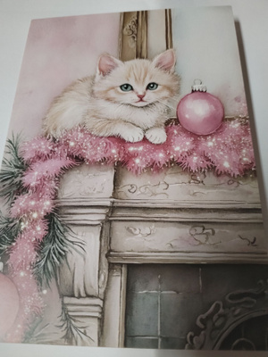 Kissa kortti, kulkematon,vaikka kehyksiin tauluksi.