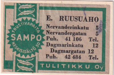 Helsinki, E. Ruusuaho, Tulitikku Oy,.  s3