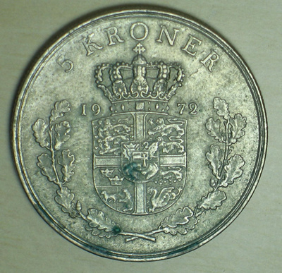 1972 TANSKA 5 Kroner kuningas Frederik IX